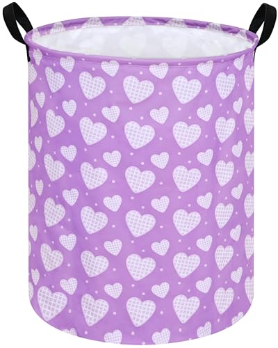 Image of Round Valentine's Heart Pattern Laundry Hamper Clothes Storage Basket Fabric Storage Hamper Organization Storage Bin, Nursery Box,Gift Basket with Handles