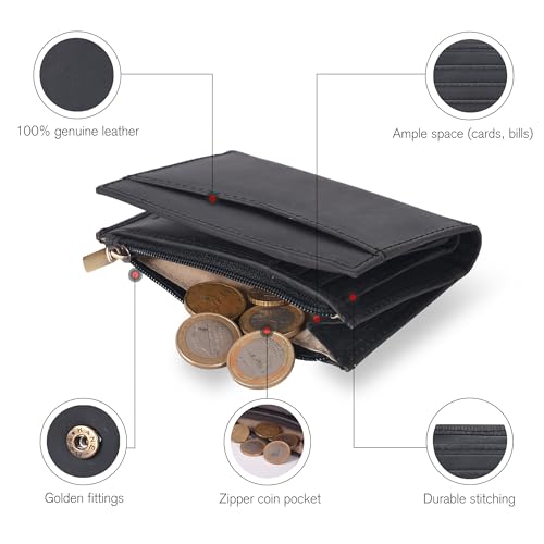 Image of Oak Leathers Leather Wallet For Women - Small RFID Coin Purse Credit Card & ID Holder for Ladies, Gift for Women's, Bifold Wallets (Crazy Horse Black)