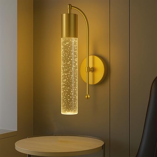 Image of Lampmaster Aurora Modern Decorative Crystal Bubble Wall Lamp | Gold LED Sconce with 3 Color Modes | Home Interior Light for Living Room, Bedroom, Mandir, Balcony, Hallway | Indoor | Pack of 2