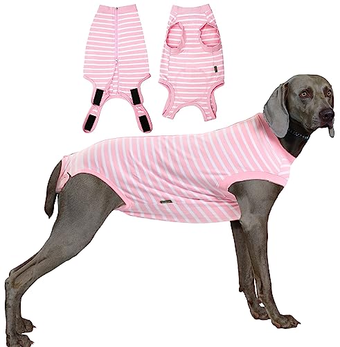 Image of Dog Recovery Suit Female,Pink Small Spay Surgery Recovery Shirt,Pink-White Striped XS
