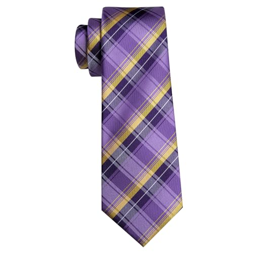 Image of YOHOWA Men Plaid /Striped Ties Set Silk Business Wedding Formal Fashion Necktie and Pocket Square Cufflinks Set
