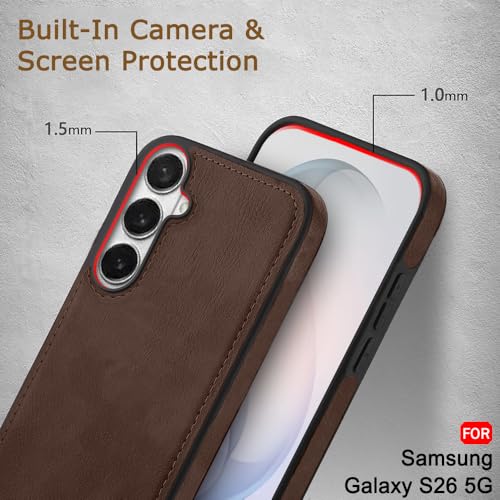 Image of TheGiftKart Genuine Leather Finish Back Cover Case for Samsung Galaxy S26 5G | Shockproof Design | Camera & Screen Protection | Stunning Minimalist Design Back Case Cover (Faux Leather & PC, Brown)