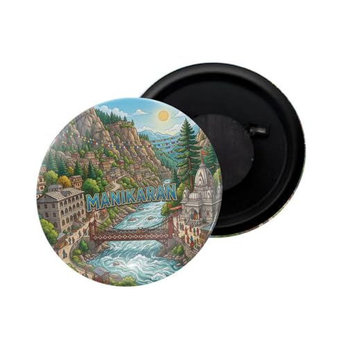 Image of dhcrafts Fridge Magnet Multicolor Himachal Pradesh Manikaran Glossy Finish Design Pack of 1 (58mm)
