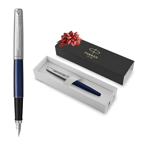 Parker Jotter pluma estilográficade color azul real y tinta azulcon cuerpo de metal y plumín medianoen estuche de regalo