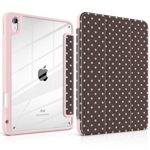 TWOLSKOO for iPad 11th & 10th Gen Case with Pencil Holder Trifold Stand Auto Sleep/Wake Clear Acrylic Back with TPU Bumper for iPad 11-inch (2025 A16 Chip) & 10.9-inch (2022) Chocolate Polka Dot