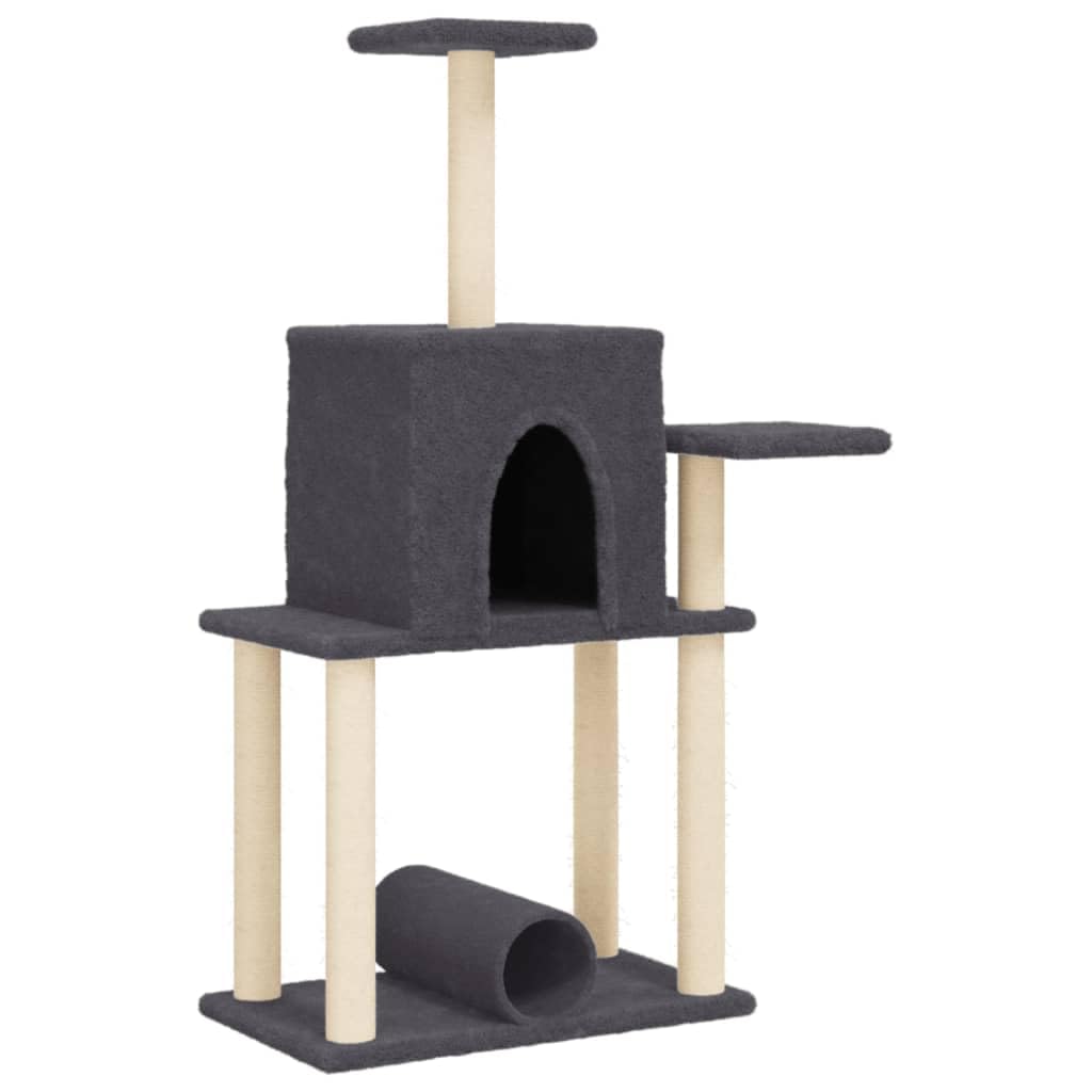 Homgoday Tiragraffi per gatti con tiragraffi in sisal, grigio scuro, 122 cm, torre tiragraffi multilivello con scala e condomini, centro attività per gatti da interno