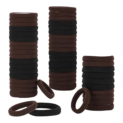 100 Pcs Hair Bands for Women Girls, Cotton Hair Ties Elastic Hair Bobbles Stretch Strong Hairband Ponytail Holder for Thick and Thin Hair(Brown & Black) Cover