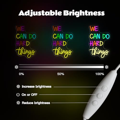 Image of We Can Do Hard Things Neon Sign Classroom Led Neon Light Kids Wall Art Decor for Bedroom Library Office Postive Inspirational Children Students Birthday Gifts