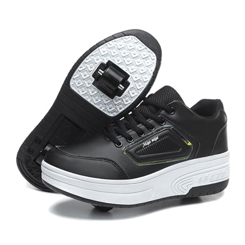 Hixingo Schuhe mit Rollen für Jungen Mädchen, Mode Kinder Rollschuhe Schuhe mit Rollen,Outdoor Turnschuhe Versenkbarer, 2-in-1 Roller Schuhe Turnschuhe Skateboardschuhe 41 EU Schwarz