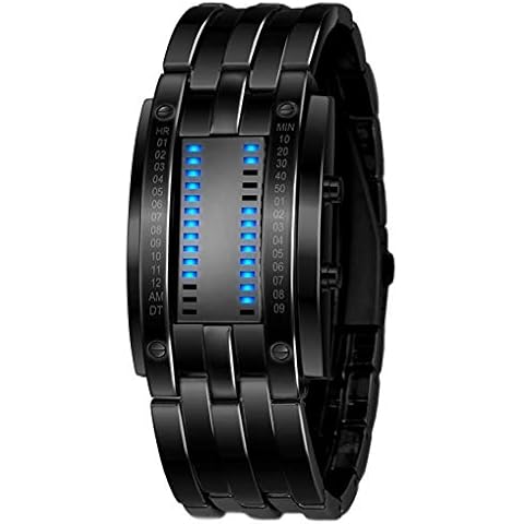 Mens Binary Watches for Men Matrix Dial Cool Watches Outdoor Sport Casual Square Blue LED Watches Stainless Steel Bracelet Watch Men Watches Cover