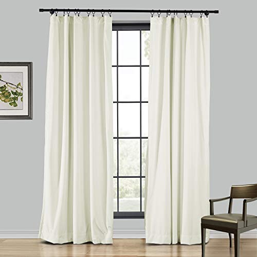 96 Inch Long Velvet Curtain Panel in Beige for Room Darkening - 50Wx96L - Single Panel