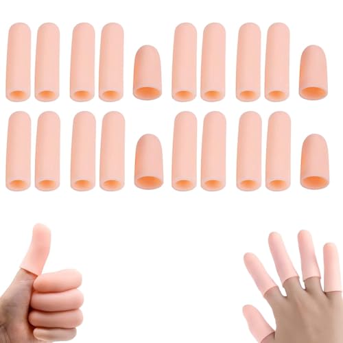 Image of 20 PCS Finger Gloves, Silicone Finger Protector for Kitchen Use, Medical Finger Cots for Arthritis, Cricket, Guitar Playing, Thumb Sucking, (16 Slender + 4 Small), Skin Tone