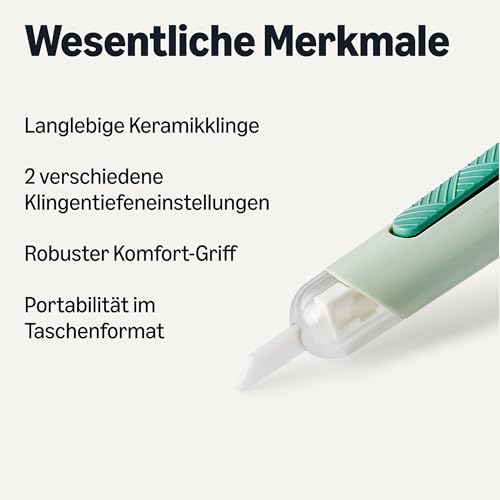 Amazon Basics Kartonmesser mit Keramikklinge, 1,9cm x 1,9cm x 14,0cm, 1 Packung, Grün