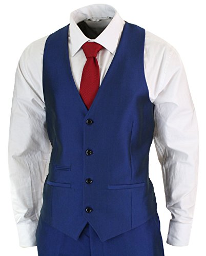 Mens 3 Piece Shiny Blue Wedding Prom Party Suit Tailored Fit Smart Formal3