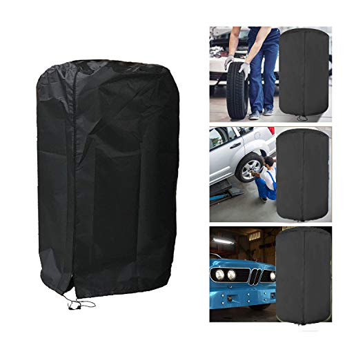 Image of J&C Tire Cover 420D Tire Storage Bag Waterproof Spare Tire Bag Tote Protective Cover Seasonal Tire Cover for Car Tire (black-47x32in)