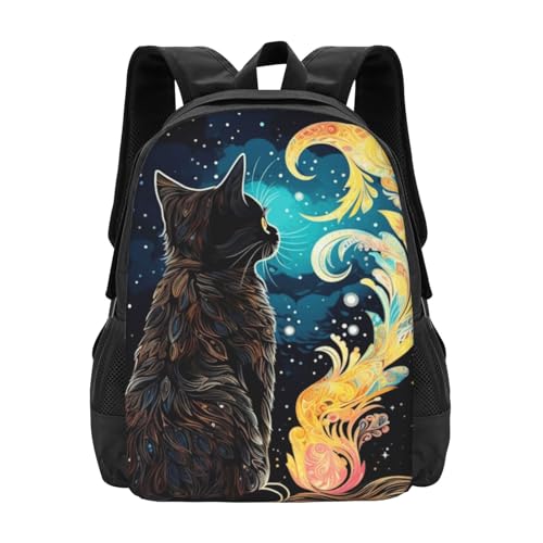 Commuter Unisex Cat Stars Night Sky Backpack Spacious Compartments for Work Essentials Casual Outings & Trips 17 Inch