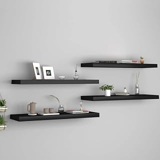 WKIEQACO Hogar y jardín, estantes de pared flotantes para muebles, 4 unidades, tablero DM, 80 x 23,5 x 3,8 cm, color negro