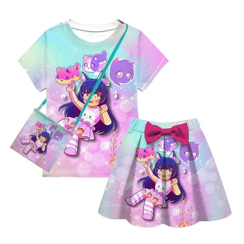 Image of Fashion 3D Printing Game Short Dress Set Short Sleeve Shirt 3 Piece Set (pink, XS)