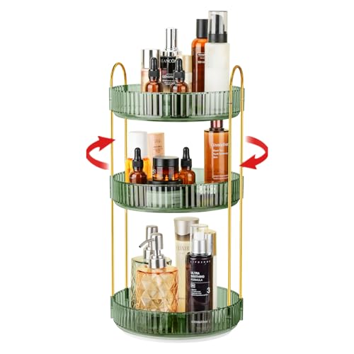 iarack Porta trucchi organizer da bagno, Organizer cosmetico personalizzabile a 3 livelli con rotazione, Organizer cosmetico per la cura della pelle,articoli da toeletta, Regalo-Verde Pallido