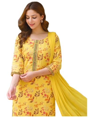 Image of ANNI Designer Women's Cotton Blend Printed Straight Kurta Set with Pant and Dupatta | Ethnic Casual Traditional Kurti Set for Women