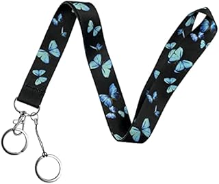 Geiomoo Lanyard with Swivel Buckle, Neck Strap for ID Badge, Keychain Holder (Blue Butterfly)