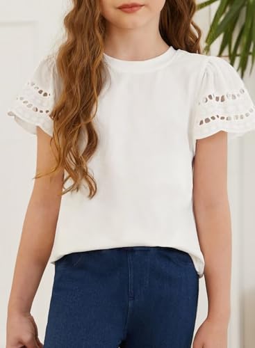 Girls Summer Shirts Crewneck Ruffled Short Sleeve Blouse Tops Size 6-15 Years3