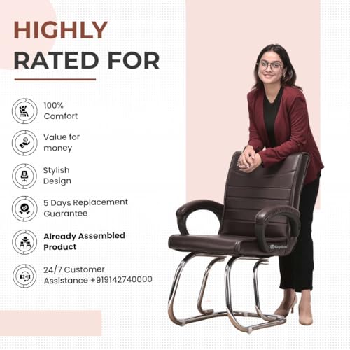 Image of GOYALSON Exclusive Comfortable Home Office Visitor Study Home Library Reception Chair with Cushioned seat Back (1, Coffee, Double Pipe Frame)