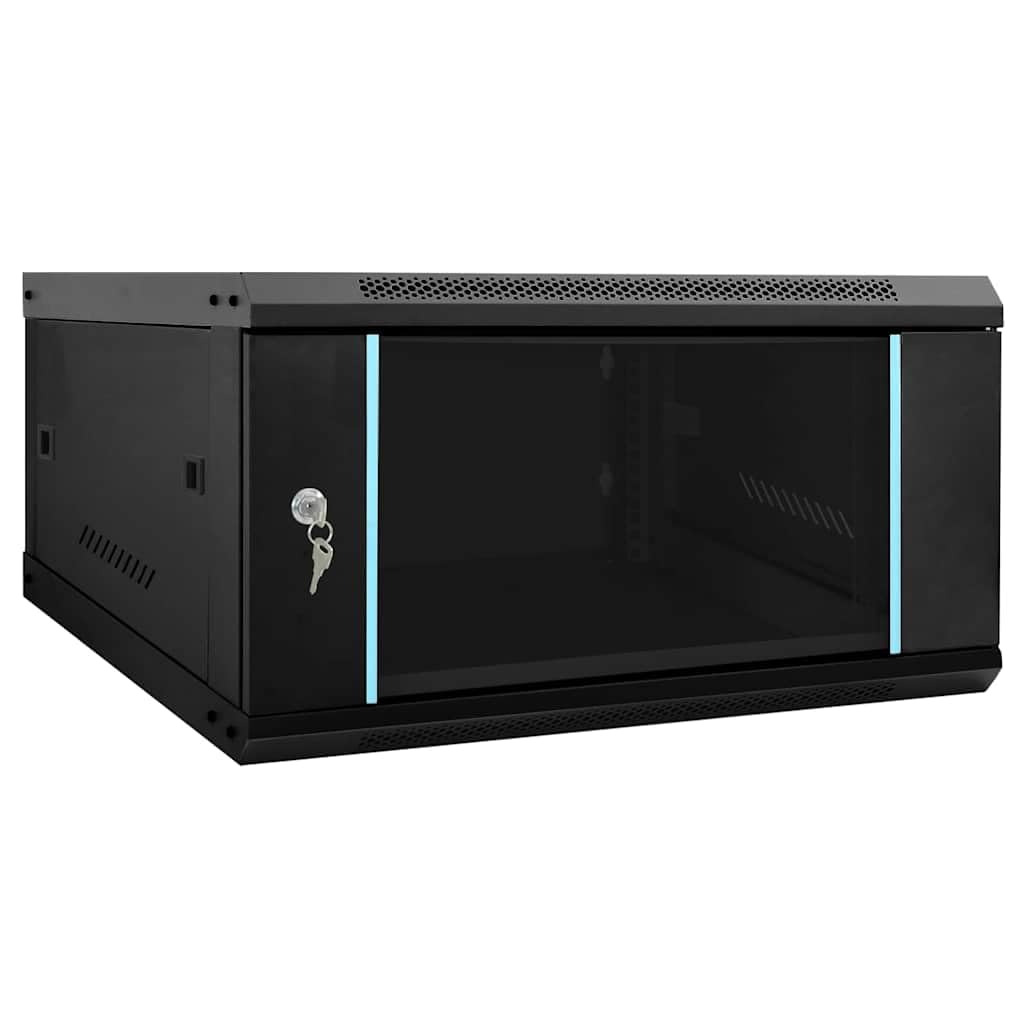 Armoire réseau, 60 x 60 x 35 cm, noir, montage mural, armoire serveur en acier avec verre de sécurité, pour bureau et maison