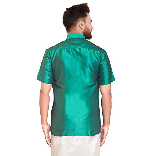 Image of SJS-Men's Half Sleeve Solid Art Silk Shirt