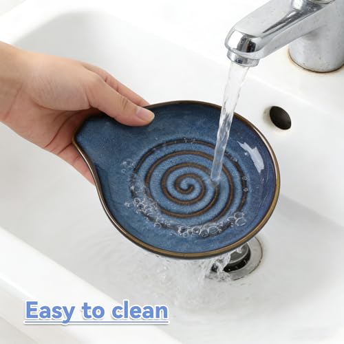 Luckwaii Ceramic Spoon Rest with Spiral Design, 2 Pcs Handcrafted Glazed Stoneware Spoon Holder Teaspoon Rest Heat Resistant Dishwasher Safe Modern Farmhouse Kitchen Decor Accessories for Spoons - Image 7