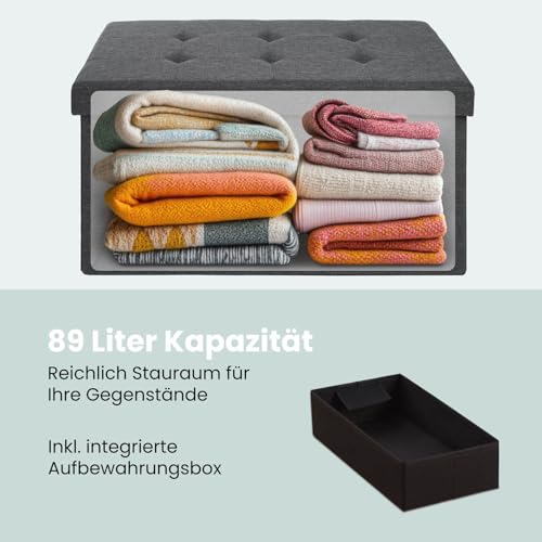Blumtal Sitzbank mit Stauraum + extra Box - Truhenbank 76x38x38 cm - Bequemer Polsterhocker in Anthrazit