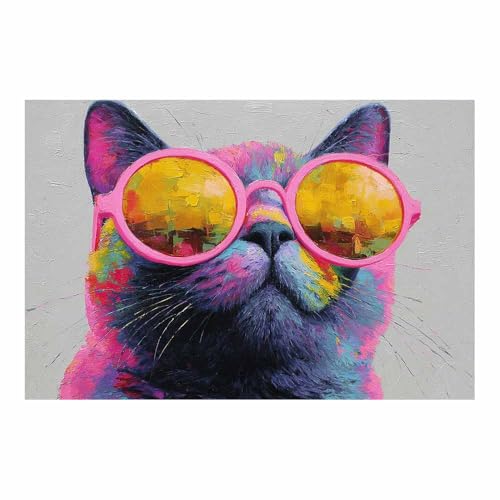 Tableau mural animal chat mignon multicolore DunPei pour decoration de salon 50x70cm sans cadre
