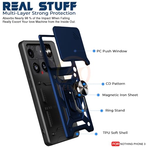 Image of Armor Bumper Back Cover Case for Nothing Phone 3 | Rotating Camera Cover, Ring Holder & Kickstand | Heavy Duty & 360 Degree Protection Nothing Phone 3 Back Cover (Blue)