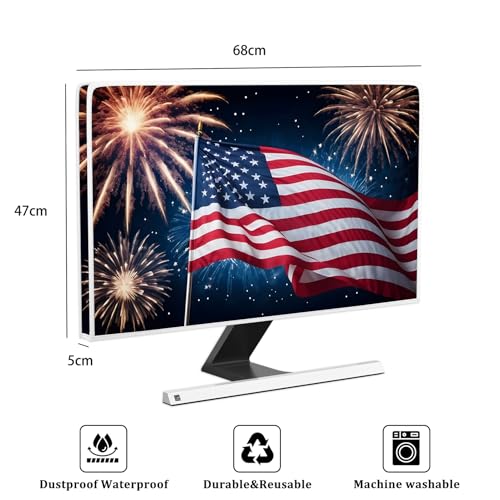 Image of The Old Glory Waterproof 26, 27, 28 Inch Anti-Static Dust Proof LCD /LED /HD Firework The Stars and The Stripes Dust Proof Monitor Covers Independence Day Monitor Accessories for Computer