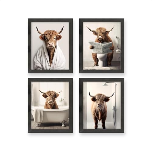 heilkee Funny Highland Cow Bathroom Decor Animal Bathroom Wall Ar...