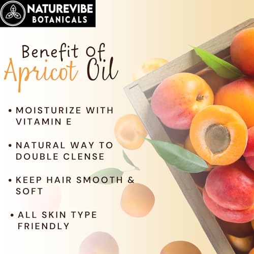 Image of Apricot Oil 200ml by Naturevibe Botanicals 100% Pure Cold Pressed Apricot Kernel Oil for Skin, Hair & Body Massage | Lightweight Moisturizing Carrier Oil Rich in Vitamin E | Suitable for Face, Body & Scalp Care