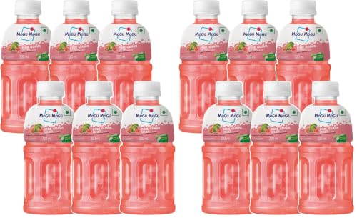 Image of Mogu Mogu Pink Guava Juice Drink with Nata de Coco Jelly 320ml (Pack of 12)| Refreshing Tropical Thai-Made Sip & Chew Beverage