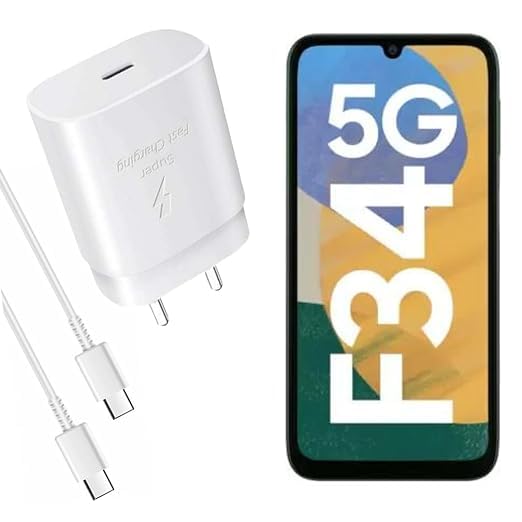 Image of Original Samsung F34 5G Charger 25W Dock Adapter Charging with High-Speed Cable White