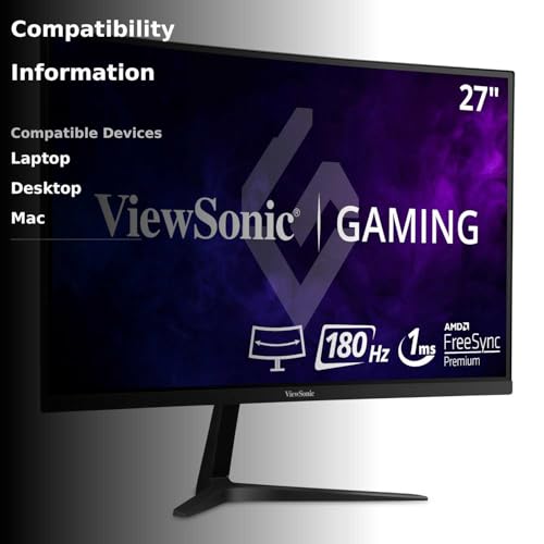 ViewSonic VX2718-PC-MHD 27 Inch Curved 1080p 1ms 180Hz Gaming Monitor with FreeSync Premium, Eye Care, HDMI and Display Port - Thumbnail 3