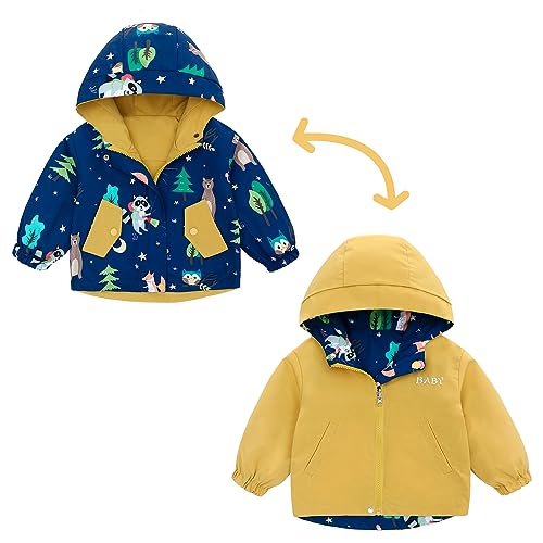 famuka Toddler Reversible Jacket Little Boy Girl Hooded Windbreaker Casual Outerwear