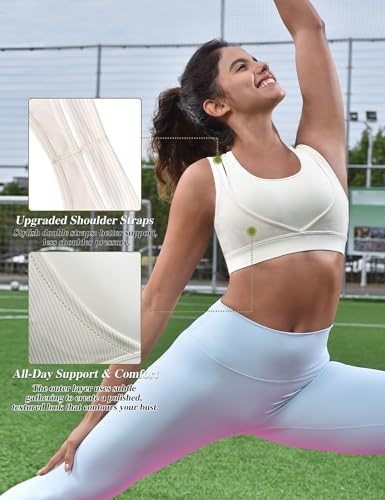 Cordaw Racerback Sports Bras for Women High Support, Molded Cup High Impact Hook Back Yoga Running Bra Retro White XL — view 6
