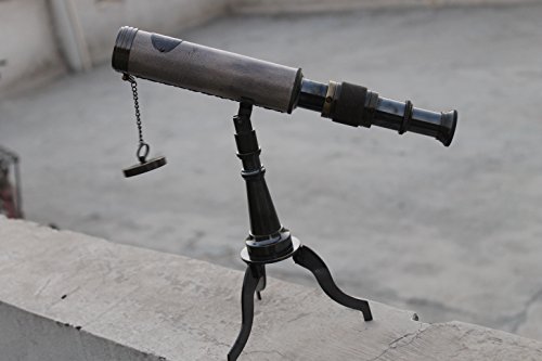 Telescopio de viaje vintage de 10" en bronce con trípode miniatura 2