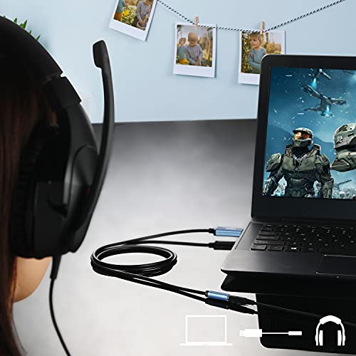 MillSO USB to 3.5mm Audio Jack Adapter, Sapphire Blue TRRS USB to AUX Audio Jack External Stereo Sound Card for Headphone, Speaker, PS4, PC, Laptop, Desktops - 3 Feet