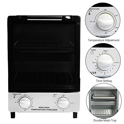 Soiiw 110V 12L Mini High Temperature Heat Metal Tool Sterilizer Cabinet 1KW Timer Sanitizer Box Two Layers Manicure Spa Hair Beauty Salon Sterilization Disinfect Tool