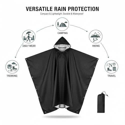 Image of ROCKSPORT Ultralite 3 in 1 Outdoor Hooded Rain Poncho for Adult Unisex, Riding Poncho & Full Cover Waterproof Design, Lightweight & Reusable, One Size Fits Most