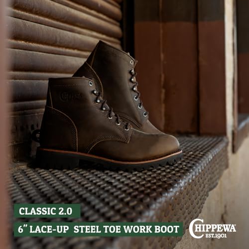 Chippewa Men's Classic 2.0 6" Steel Toe Lace Up Work Boot - Slip-Resistant, Safety Toe Boots2