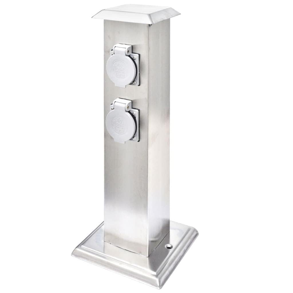 Pilier de prise de jardin en acier inoxydable 4 prises 220-240 V 16 A IP44 boîtier robuste avec couvercles à ressort pour alimentation outils jardin éclairage extérieur