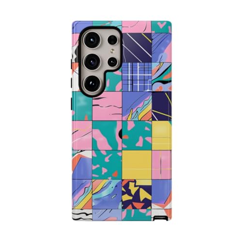Coque Samsung S24 Ultra motif géométrique abstrait coloré rigide et brillante rose