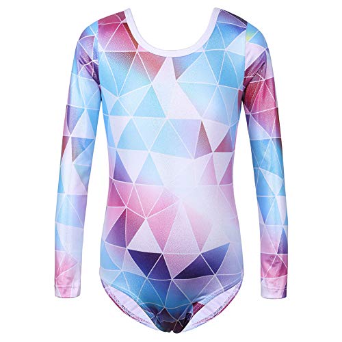 TFJH E Gymnastics Leotards for Girls Long Sleeve Practice Outfits Blue Long 6A