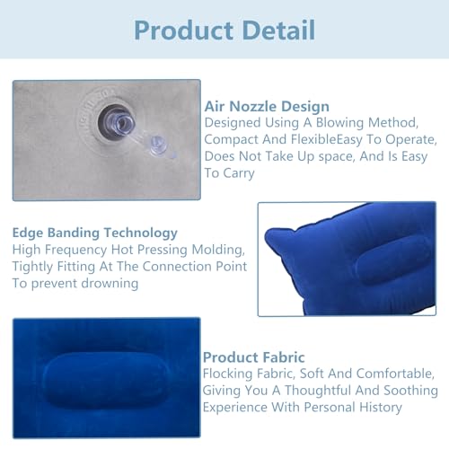 Lot de 2 Oreillers Gonflables Coussin Voyage Avion Oreiller Gonflable Coussin Plage Coussins Gonflable de Camping Oreillers pour Les Voyages Camping Plein air pêche Excursions(34x22 cm, Gris) – Image 5